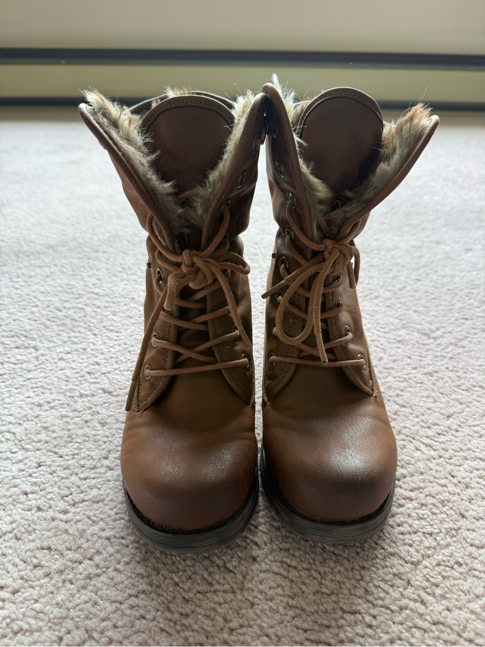 Steve Madden Brown Faux-Fur Lace-Up Ankle Boots